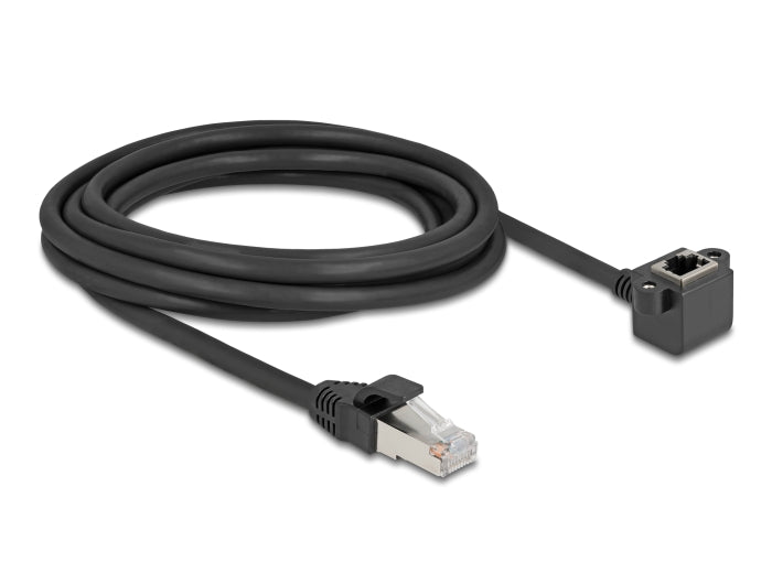 Delock Netzwerk Verlängerungskabel RJ45 Stecker zu RJ45 Buchse 90° gewinkelt Cat.6 F/UTP 3 m schwarz