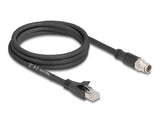 Delock M12 Kabel X-kodiert 8 Pin Stecker zu RJ45 Stecker Cat.5e S/FTP flexibel 2 m schwarz