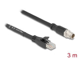 Delock M12 Kabel X-kodiert 8 Pin Stecker zu RJ45 Stecker Cat.5e S/FTP flexibel 3 m schwarz