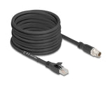 Delock M12 Kabel X-kodiert 8 Pin Stecker zu RJ45 Stecker Cat.5e S/FTP flexibel 10 m schwarz
