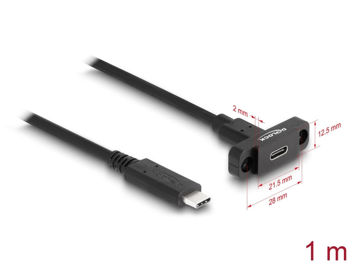 Delock SuperSpeed USB 10 Gbps (USB 3.2 Gen 2) Kabel USB Type-C™ Stecker zu Buchse 1 m zum Einbau schwarz