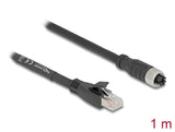 Delock M12 Kabel X-kodiert 8 Pin Buchse zu RJ45 Stecker Cat.5e S/FTP flexibel 1 m schwarz