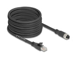 Delock M12 Kabel X-kodiert 8 Pin Buchse zu RJ45 Stecker Cat.5e S/FTP flexibel 10 m schwarz