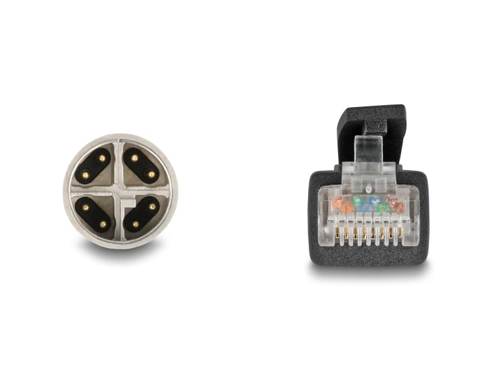 Delock M12 Kabel X-kodiert 8 Pin Stecker zu RJ45 Stecker Cat.5e S/FTP flexibel 3 m schwarz
