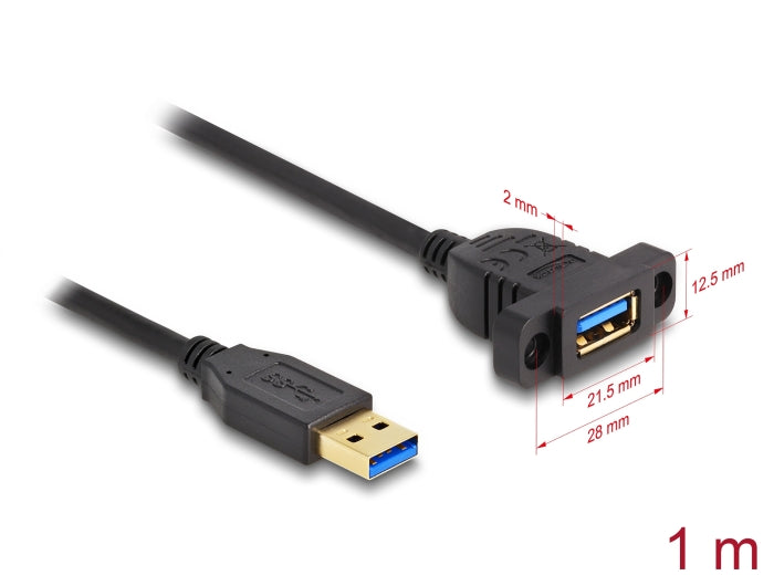 Delock SuperSpeed USB 5 Gbps (USB 3.2 Gen 1) Kabel USB Typ-A Stecker zu Buchse 1 m zum Einbau schwarz