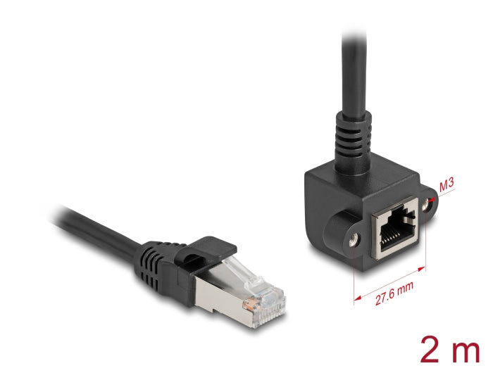 Delock Netzwerk Verlängerungskabel RJ45 Stecker zu RJ45 Buchse 90° gewinkelt Cat.6 F/UTP 2 m schwarz