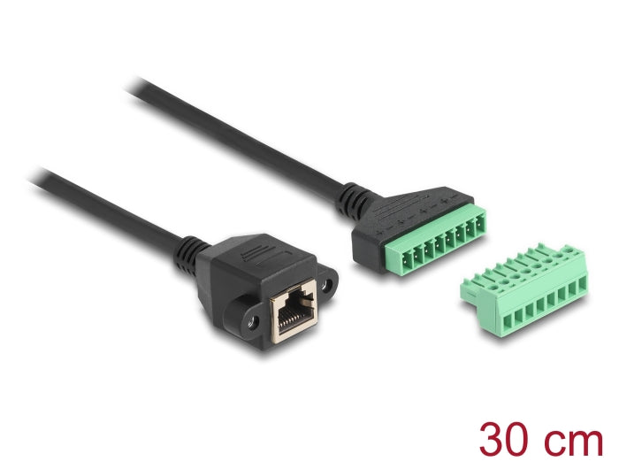 Delock RJ45 Kabel Cat.6 Buchse zu Terminalblock Adapter zum Einbau 30 cm 2-teilig