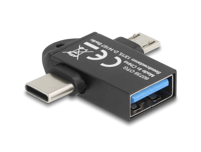 Delock Adapter USB 10 Gbps 2 in 1 USB-A Buchse zu USB Type-C™ Stecker + USB Micro-B Stecker OTG