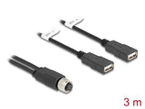 Delock M12 Kabel A-kodiert 8 Pin Buchse zu 2 x USB 2.0 Typ-A Buchse 3 m schwarz