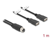 Delock M12 Kabel A-kodiert 8 Pin Buchse zu 2 x USB 2.0 Typ-A Buchse 1 m schwarz