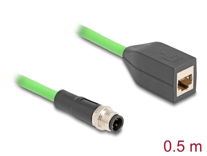 Delock M12 Kabel D-kodiert 4 Pin Stecker zu RJ45 Buchse PUR (TPU) 0,5 m
