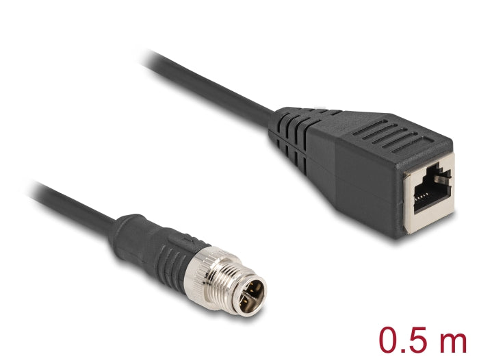 Delock M12 Kabel X-kodiert 8 Pin Stecker zu RJ45 Buchse PVC 0,5 m