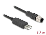 Delock M12 Serielles Anschlusskabel mit FTDI Chipsatz, USB 2.0 Typ-A Stecker zu M12 RS-232 Stecker A-kodiert 8 Pin 1,8 m schwarz