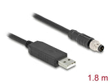 Delock M8 A-kodiert 3 Pin Serielles Anschlusskabel mit FTDI Chipsatz, USB 2.0 Typ-A Stecker zu M8 RS-232 Stecker 1,8 m schwarz