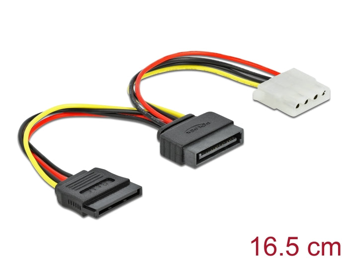 Delock Kabel Power SATA 15 Pin Stecker zu Molex 4 Pin Buchse + SATA 15 Pin Buchse