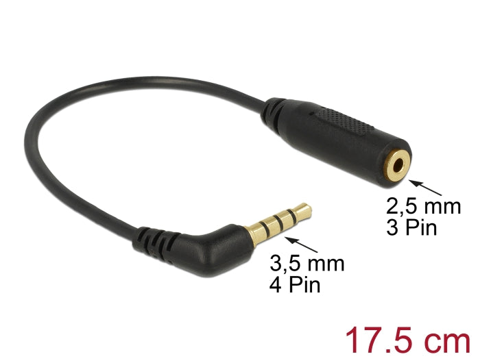 Delock Audiokabel Klinkenstecker 3,5 mm 4 Pin gewinkelt > Klinkenbuchse 2,5 mm 3 Pin