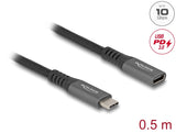 Delock USB 10 Gbps Verlängerungskabel USB Type-C™ Stecker zu Buchse PD 3.0 100 W 0,5 m grau Metall