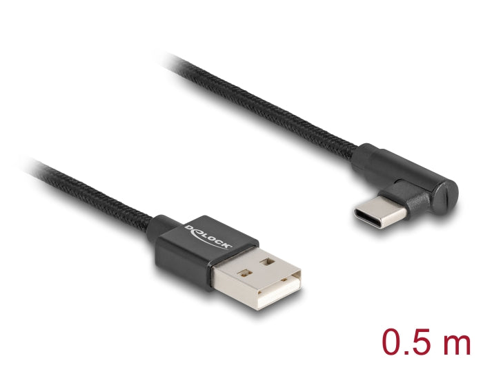 Delock USB 2.0 Kabel Typ-A Stecker zu USB Type-C™ Stecker gewinkelt 0,5 m schwarz