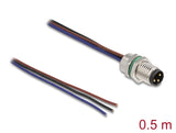 Delock M8 Einbaukabel A-kodiert 3 Pin Stecker für Panel mit offenen Kabeln Front Montage 0,5 m