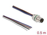 Delock M8 Einbaukabel A-kodiert 4 Pin Stecker für Panel mit offenen Kabeln Front Montage 0,5 m