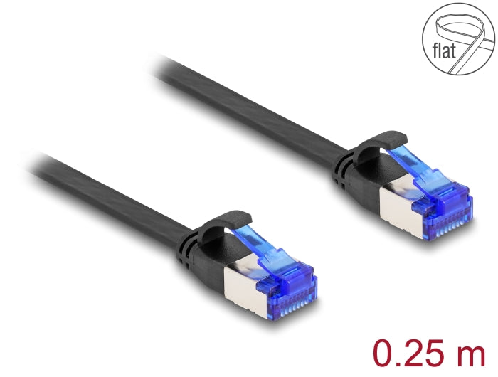 Delock RJ45 Flachband Patchkabel Stecker zu Stecker Cat.6A flexibel 0,25 m schwarz