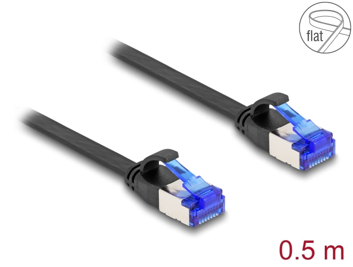 Delock RJ45 Flachband Patchkabel Stecker zu Stecker Cat.6A flexibel 0,5 m schwarz