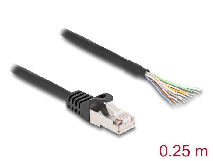 Delock Kabel RJ50 Stecker zu offenen Kabelenden S/FTP 0,25 m schwarz
