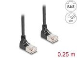 Delock RJ45 Netzwerkkabel Cat.6A S/FTP Slim 90° oben / oben gewinkelt 0,25 m schwarz