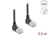 Delock RJ45 Netzwerkkabel Cat.6A S/FTP Slim 90° oben / oben gewinkelt 0,5 m schwarz