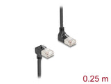 Delock RJ45 Netzwerkkabel Cat.6A S/FTP Slim 90° oben / unten gewinkelt 0,25 m schwarz