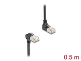 Delock RJ45 Netzwerkkabel Cat.6A S/FTP Slim 90° oben / unten gewinkelt 0,5 m schwarz
