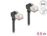 Delock RJ45 Netzwerkkabel Cat.6A S/FTP Slim 90° unten / unten gewinkelt 0,5 m schwarz