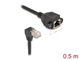 Delock Netzwerk Verlängerungskabel S/FTP RJ45 Stecker 90° gewinkelt zu RJ45 Einbaubuchse Cat.6A 0,5 m schwarz