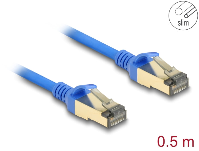 Delock RJ45 Netzwerkkabel Cat.8.1 F/FTP Slim 0,5 m blau