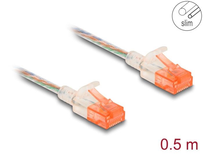 Delock RJ45 Netzwerkkabel Cat.6A U/UTP Slim 0,5 m transparent