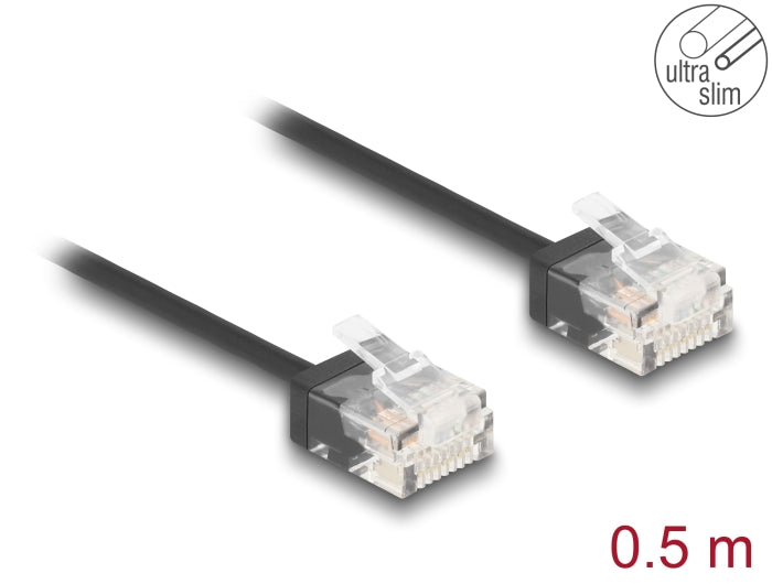 Delock RJ45 Netzwerkkabel Cat.6 UTP Ultra Slim 0,5 m schwarz mit kurzen Steckern