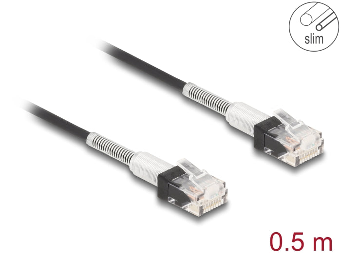 Delock RJ45 Netzwerkkabel mit doppeltem Knickschutz Cat.6A UTP Slim 0,5 m schwarz