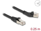 Delock RJ45 Netzwerkkabel Cat.6A S/FTP Stecker 45° nach links gewinkelt zu Stecker gerade 0,25 m schwarz