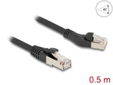 Delock RJ45 Netzwerkkabel Cat.8.1 S/FTP Stecker 45° nach links gewinkelt zu Stecker gerade bis 40 Gbps 0,5 m schwarz