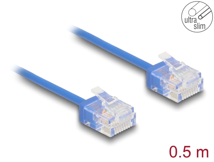 Delock RJ45 Netzwerkkabel Cat.6 UTP Ultra Slim 0,5 m blau mit kurzen Steckern