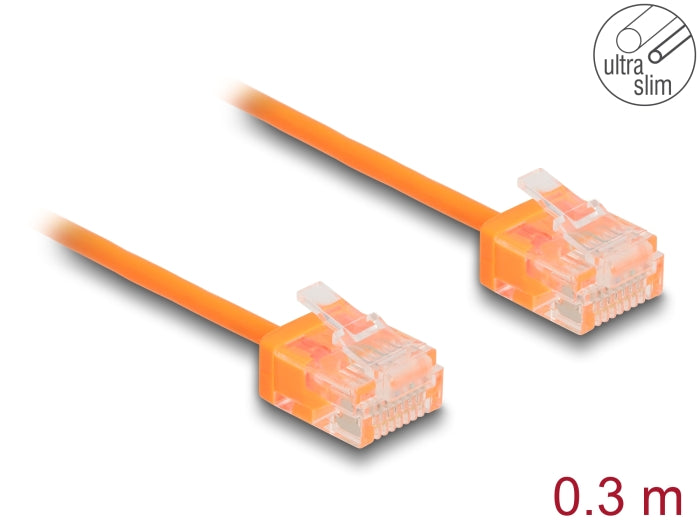 Delock RJ45 Netzwerkkabel Cat.6 UTP Ultra Slim 0,3 m orange mit kurzen Steckern