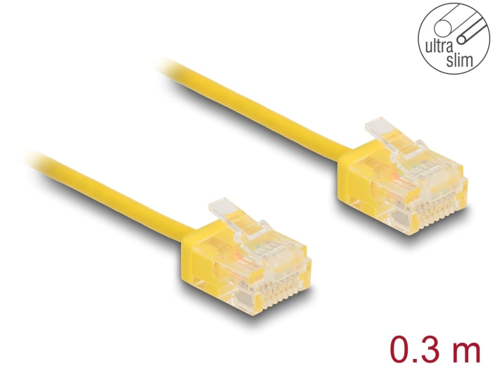 Delock RJ45 Netzwerkkabel Cat.6 UTP Ultra Slim 0,3 m gelb mit kurzen Steckern