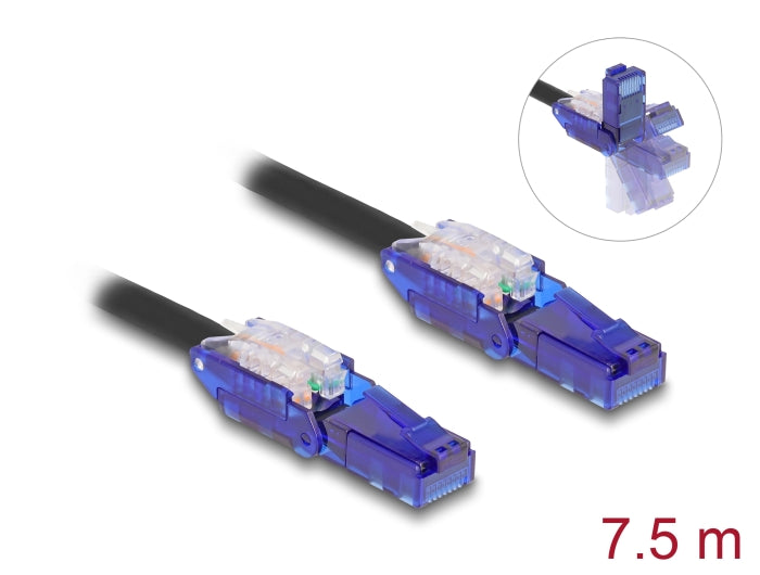 Delock RJ45 Netzwerkkabel Cat.6 UTP mit 180° winkelbaren Steckern schwarz 7,5 m