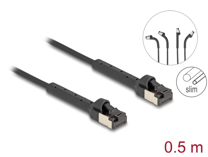 Delock RJ45 Slim Netzwerkkabel Cat.8.1 U/FTP winkelbar bis 40 Gbps schwarz 0,5 m