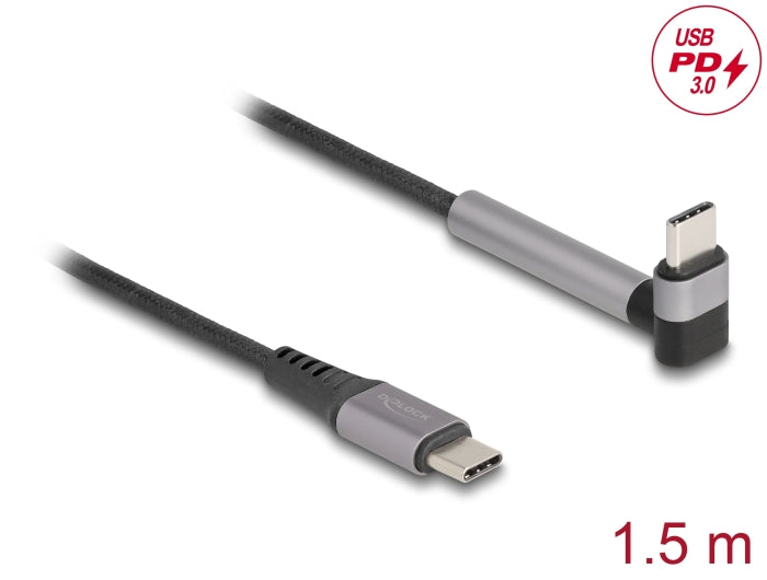 Delock USB 2.0 Kabel USB Type-C™ Stecker zu Stecker gewinkelt mit Ständerfunktion PD 3.0 60 W 1,5 m