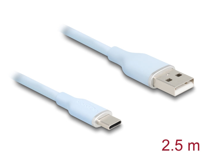 Delock USB 2.0 Kabel USB Typ-A Stecker zu USB Type-C™ Stecker 2,5 m blau Silikon