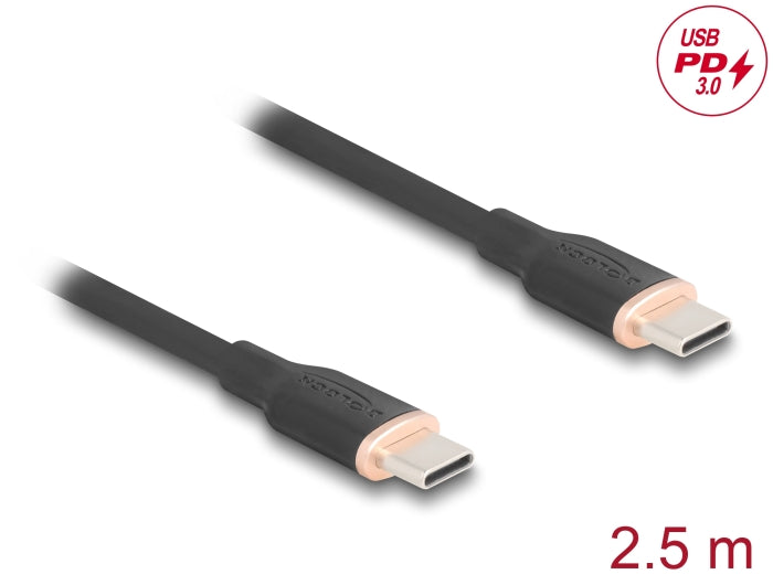Delock USB 2.0 Kabel USB Type-C™ Stecker zu Stecker PD 3.0 60 W 2,5 m schwarz Silikon