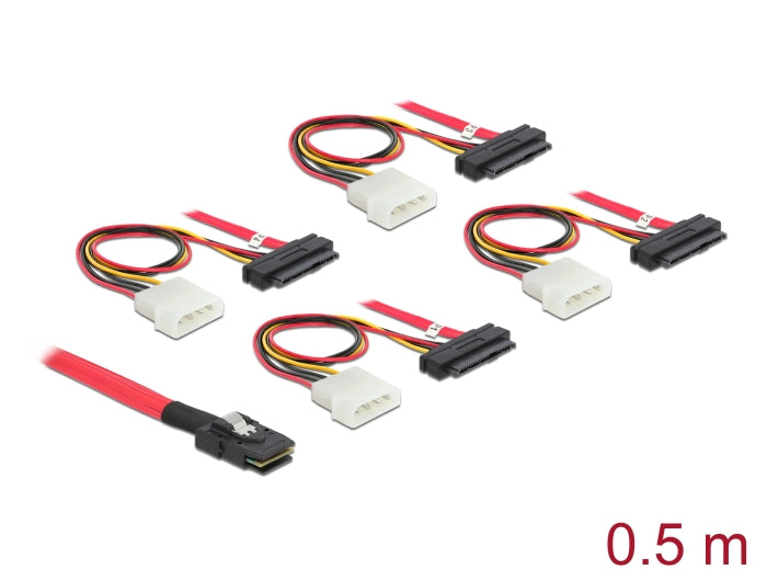 Delock Kabel mini SAS SFF-8087 > 4 x SAS SFF-8482 + Power 0,5 m