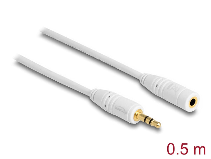 Delock Klinkenverlängerungskabel 3,5 mm 3 Pin Stecker > Buchse 0,5 m weiß