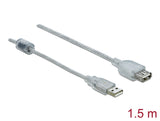 Delock Verlängerungskabel USB 2.0 Typ-A Stecker > USB 2.0 Typ-A Buchse 1,5 m transparent